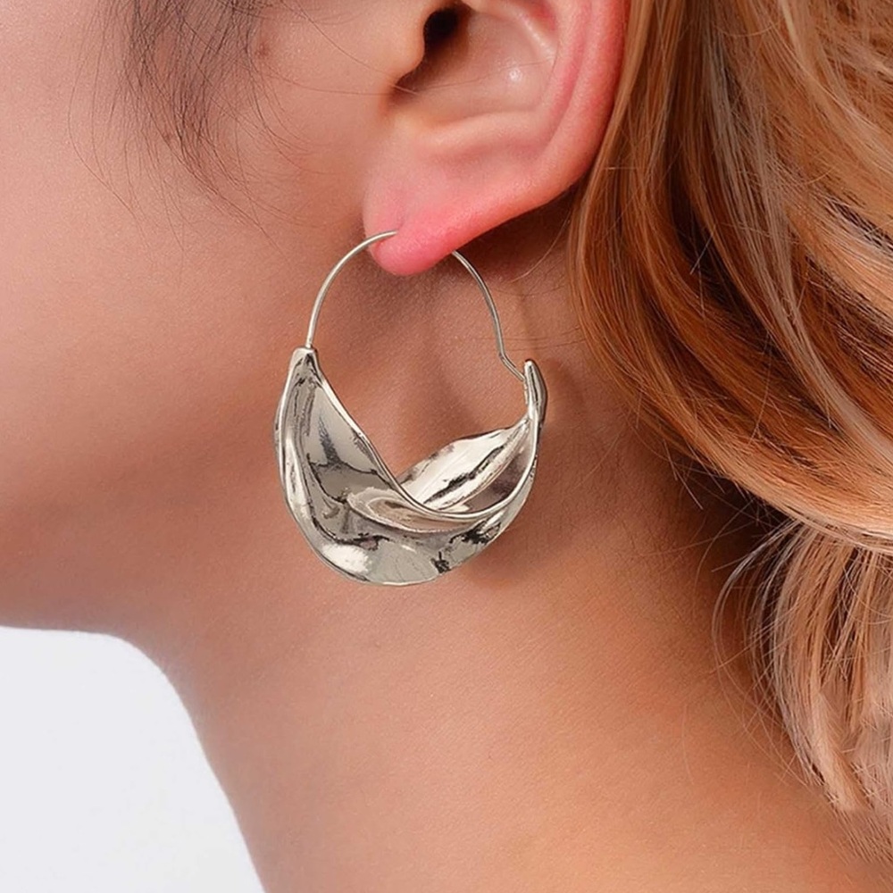 Fulani Twisted Silver Irregular Hoop Earrings